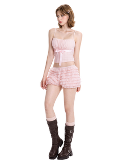 Delicate Pink Chiffon Ruffles Shorts (Rose Pink)