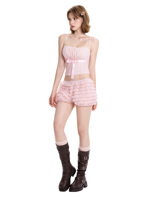 Delicate Pink Chiffon Ruffles Shorts (Rose Pink)