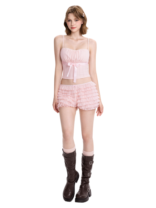 Delicate Pink Chiffon Ruffles Shorts (Rose Pink)