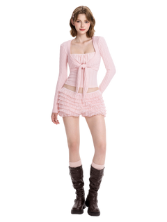 Lovergirl Tie Front Cable Knit Cardigan (Pink)
