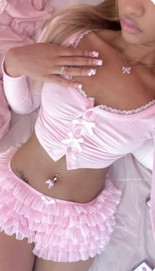 Delicate Pink Chiffon Ruffles Shorts