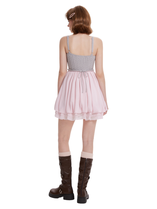 Lovergirl Cable Knit Chiffon Babydoll Dress