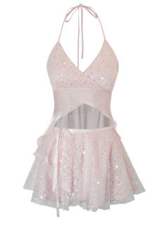 Pirouette Babydoll Wrap Top (Sequin Pink)