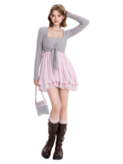 Lovergirl tie front cable knit cardigan in grey by Angel Ruche, photo 3