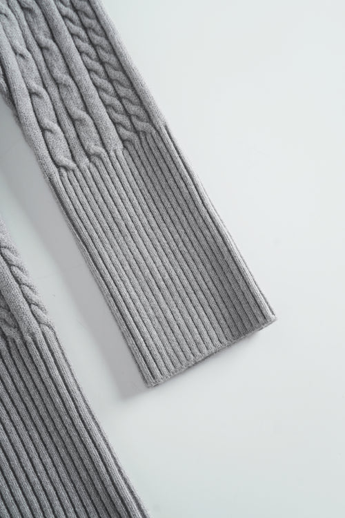 Fur Trim Cozy Cloud Cable Knit Cardigan (Grey)