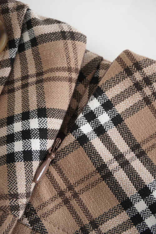 Girly Plaid Pleated Mini Skirt (Khaki)