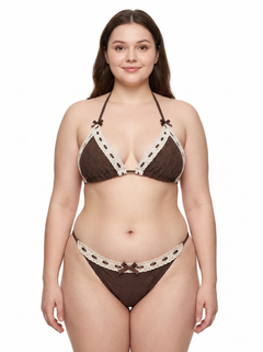 Coquette Cotton Eyelet Bikini Set (Brown)