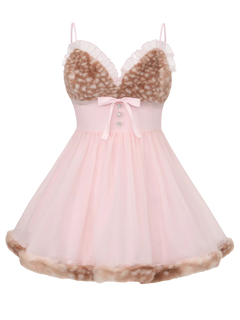 Bambi Princess Fur Chiffon Babydoll Dress (Pink) - Angel Ruche