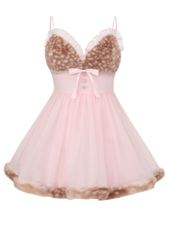 Bambi Princess Fur Chiffon Dress (Pink)