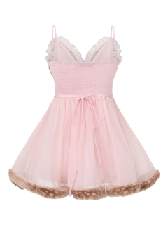 Bambi Princess Fur Chiffon Babydoll Dress (Pink) - Angel Ruche