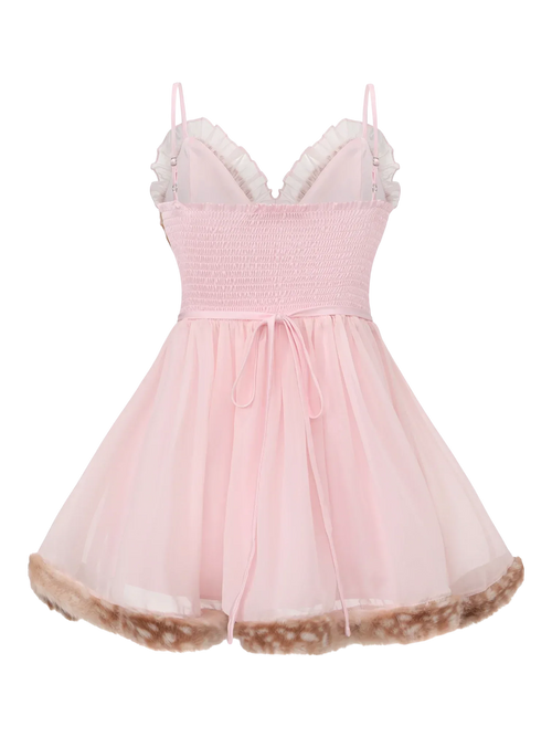 Bambi Princess Fur Chiffon Babydoll Dress (Pink) - Angel Ruche