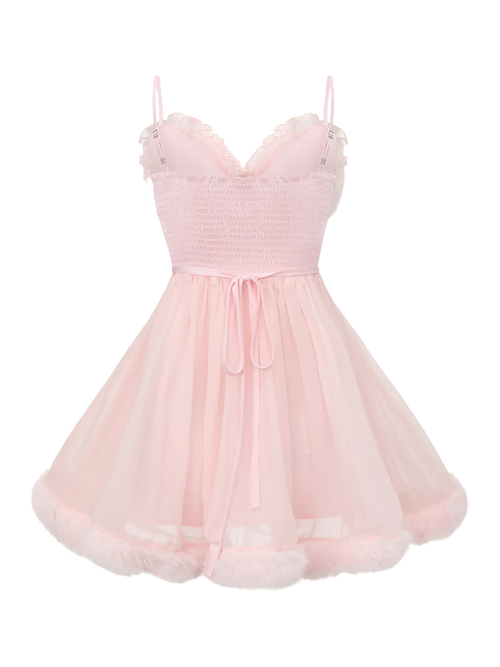 Rosé Princess Fur Chiffon Babydoll Dress - Angel Ruche