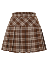 Girly Plaid Pleated High Rise Skirt (Brown)