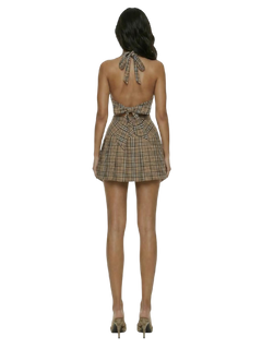 Girly Plaid Halter Crop Top - Khaki