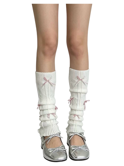 Gold Bow Leg Warmer (White)