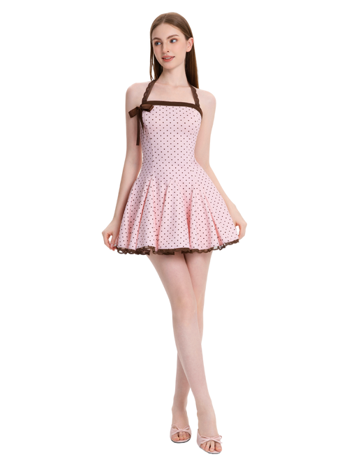 Dolly Polka Dot Dress+ Petticoat (Pink Mocha)