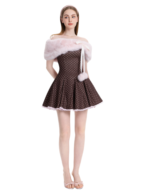 Dolly Polka Dot Dress+ Petticoat (Chocolate)