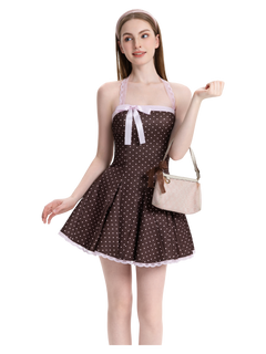 Dolly Polka Dot Dress+ Petticoat (Chocolate)