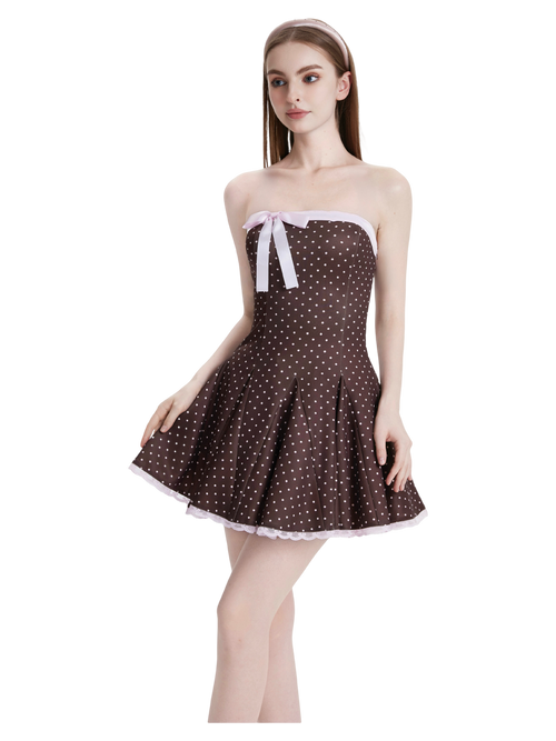 Dolly Polka Dot Dress+ Petticoat (Chocolate)