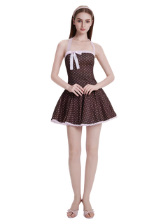 Dolly Polka Dot Dress+ Petticoat (Chocolate)