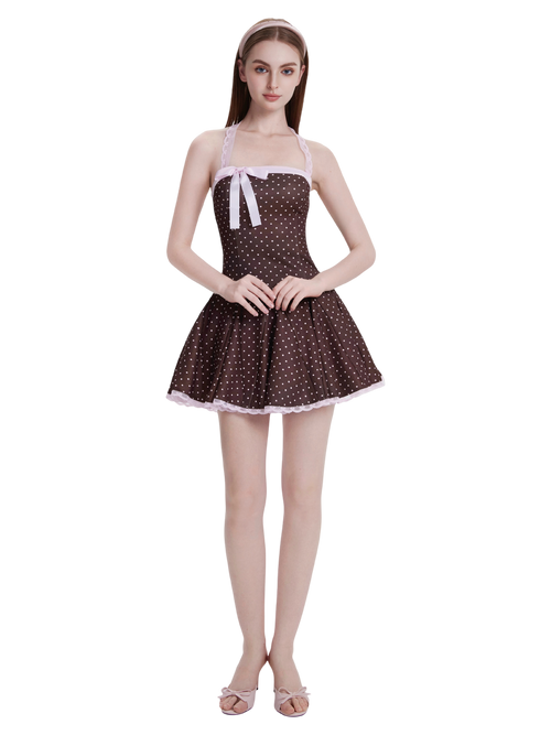 Dolly Polka Dot Dress+ Petticoat (Chocolate)