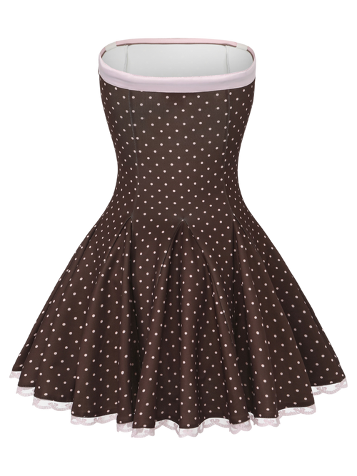 Dolly Polka Dot Dress+ Petticoat (Chocolate)