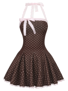 Dolly Polka Dot Dress+ Petticoat (Chocolate)