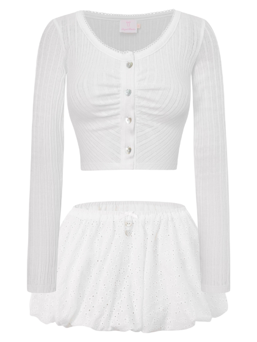 Coquette Frilly Cotton Shell Cardigan(White)