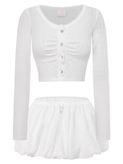 Coquette Cotton Eyelet Bubble Skirt (White)