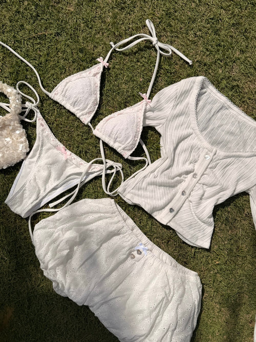 Coquette Cotton Eyelet Bikini Bottom (White)