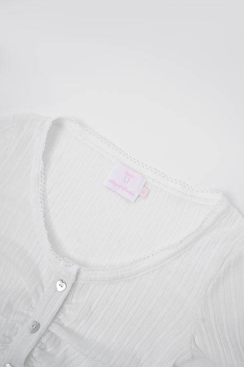 Coquette Frilly Cotton Shell Cardigan(White)