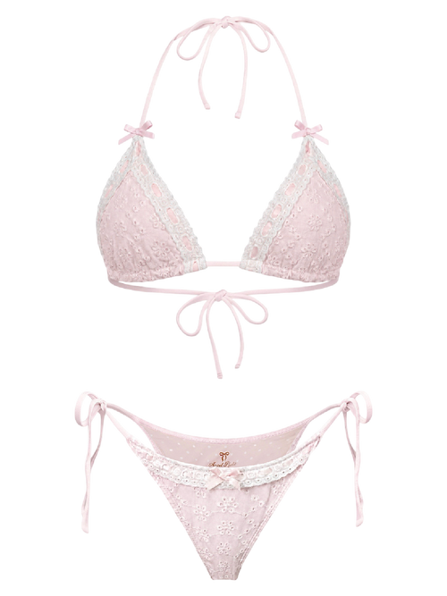 Coquette Cotton Eyelet Bikini Top (Pink)
