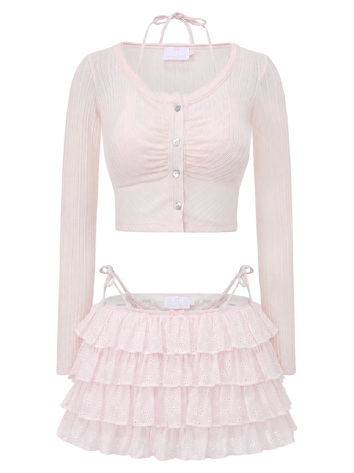 Coquette Cotton Eyelet Ruffles Skirt (Pink)