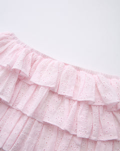Coquette Cotton Eyelet Ruffles Skirt (Pink) - styling detail - Angel Ruche