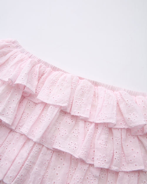 Coquette Cotton Eyelet Ruffles Skirt (Pink) - styling detail - Angel Ruche