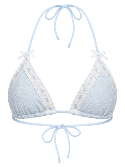 Coquette Cotton Eyelet Bikini Top (Blue)