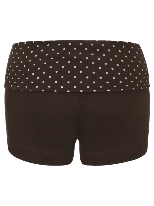 Whimsy Doll Cotton Polka Active Fold Over Shorts(Brown)