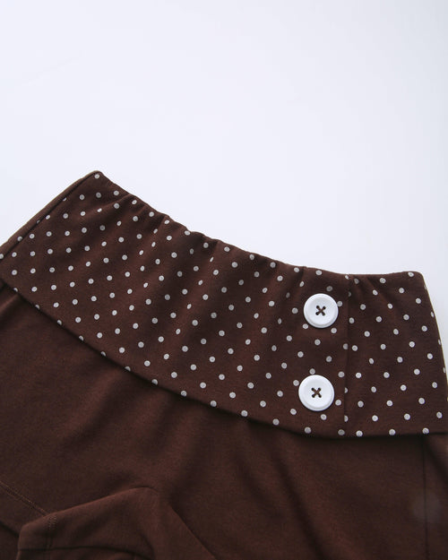 Whimsy Doll Cotton Polka Active Fold Over Shorts(Brown)