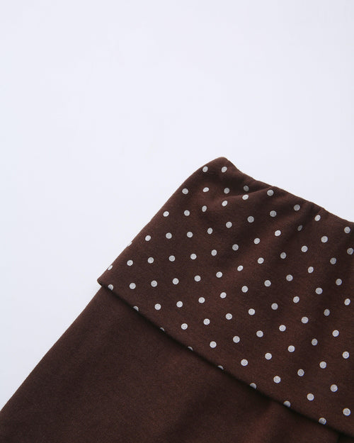 Whimsy Doll Cotton Polka Active Fold Over Shorts(Brown)
