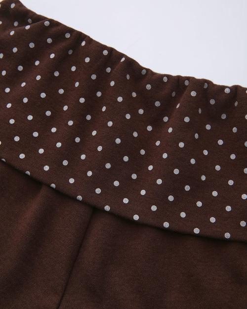 Whimsy Doll Cotton Polka Active Fold Over Shorts(Brown)