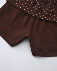Whimsy Doll Cotton Polka Active Fold Over Shorts(Brown)
