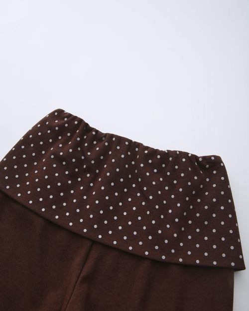 Whimsy Doll Cotton Polka Active Fold Over Capri Pants(Brown)