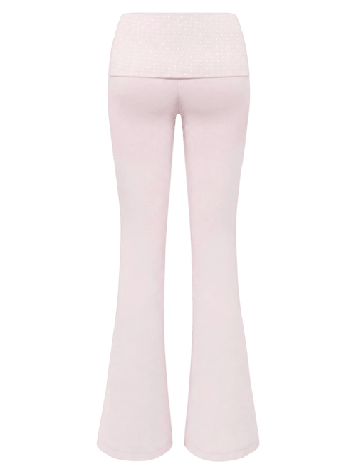 Whimsy Doll Cotton Active Fold over Long Pants (White Polka)