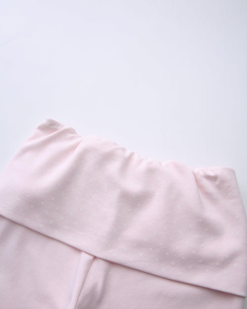 Whimsy Doll Cotton Active Fold over Long Pants (White Polka)