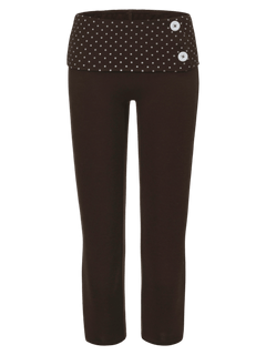 Whimsy Doll Cotton Polka Active Fold Over Capri Pants(Brown)