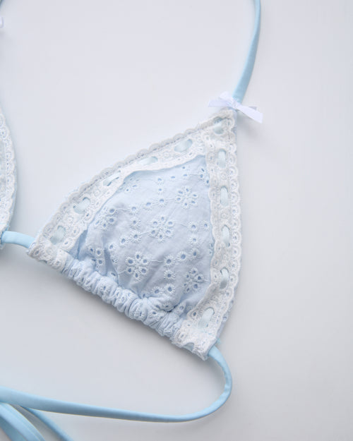 Coquette Cotton Eyelet Bikini Top (Baby Blue)