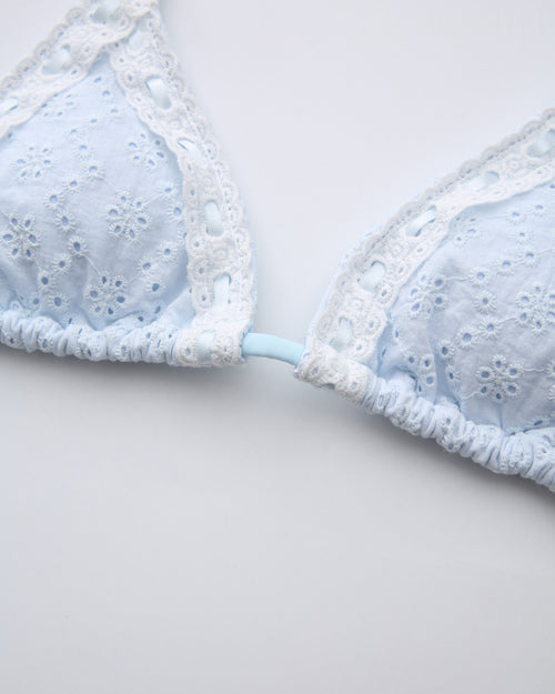 Coquette Cotton Eyelet Bikini Top (Baby Blue)