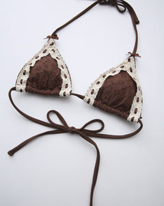 Coquette Cotton Eyelet Bikini Top (Brown)