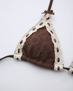 Coquette Cotton Eyelet Bikini Top (Brown)