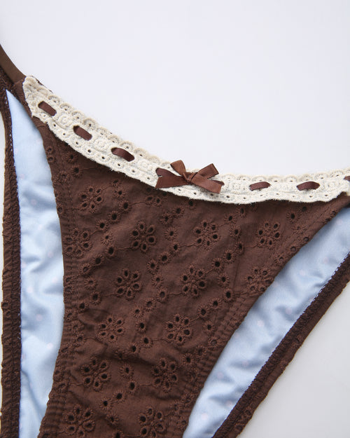 Coquette Cotton Eyelet Bikini Bottom (Brown)